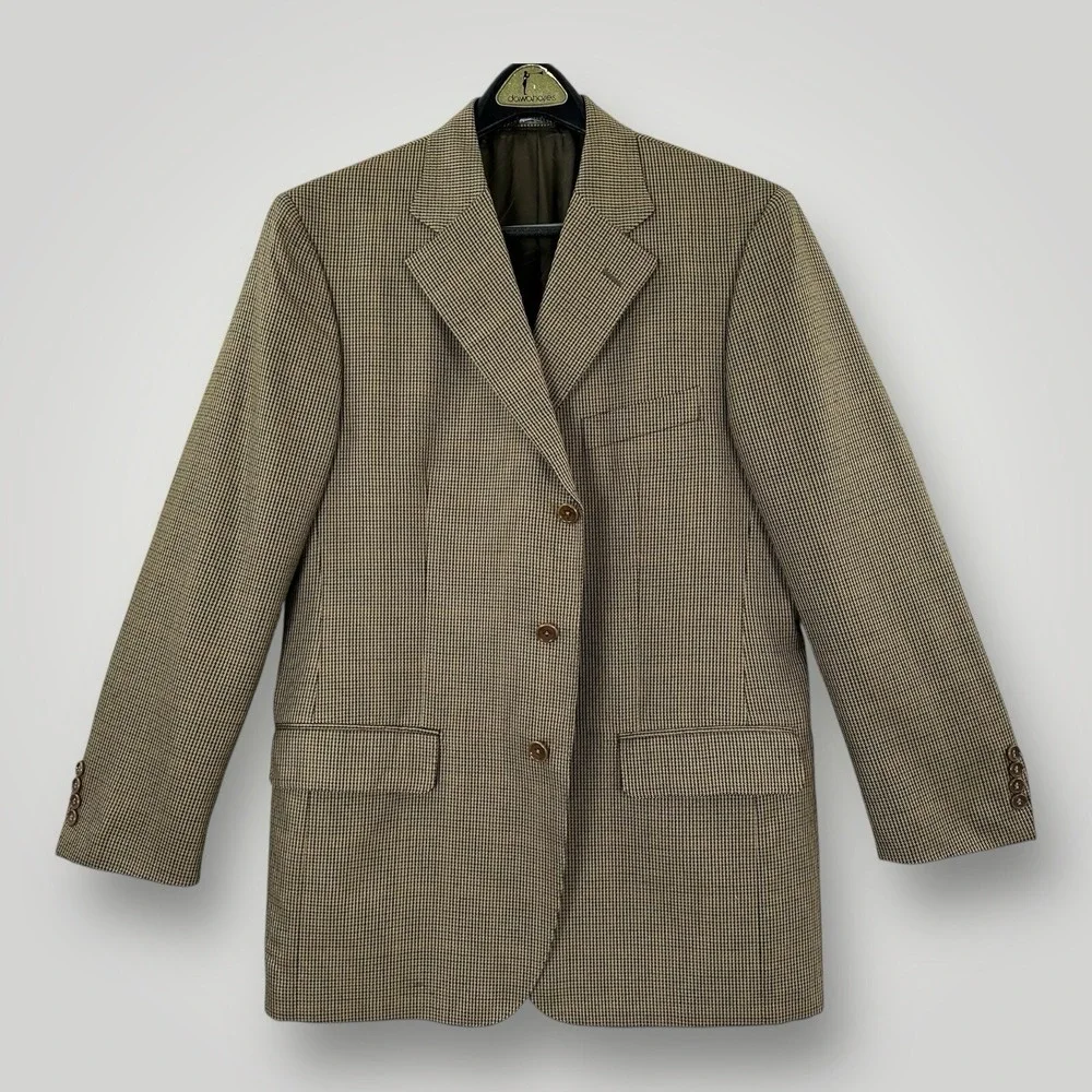 Gian Luca Napoli Sport‎ Coat Mens 42R Silk Wool Blend Brown Houndstooth ITALY